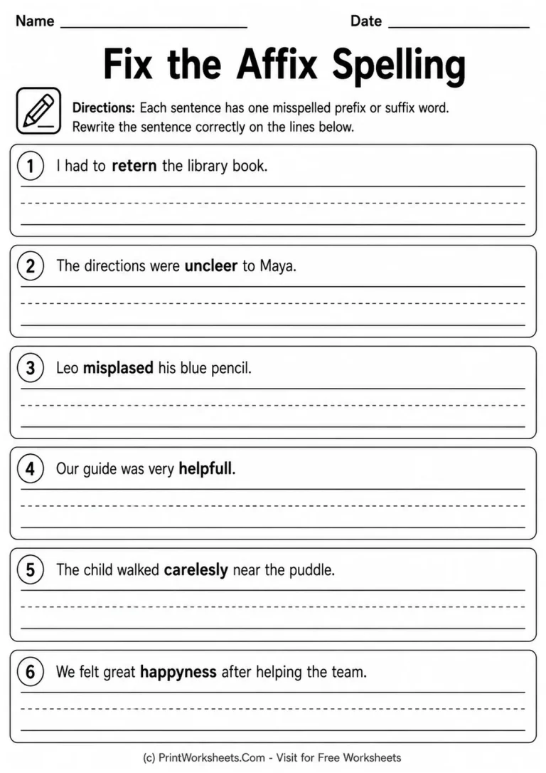 Fix the Affix Spelling Fix the Affix Spelling printable worksheet