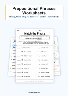 Grammar Worksheets Worksheet - Prepositional Phrases Worksheets for Grade 4 – Free Printable PDF | Free Printable