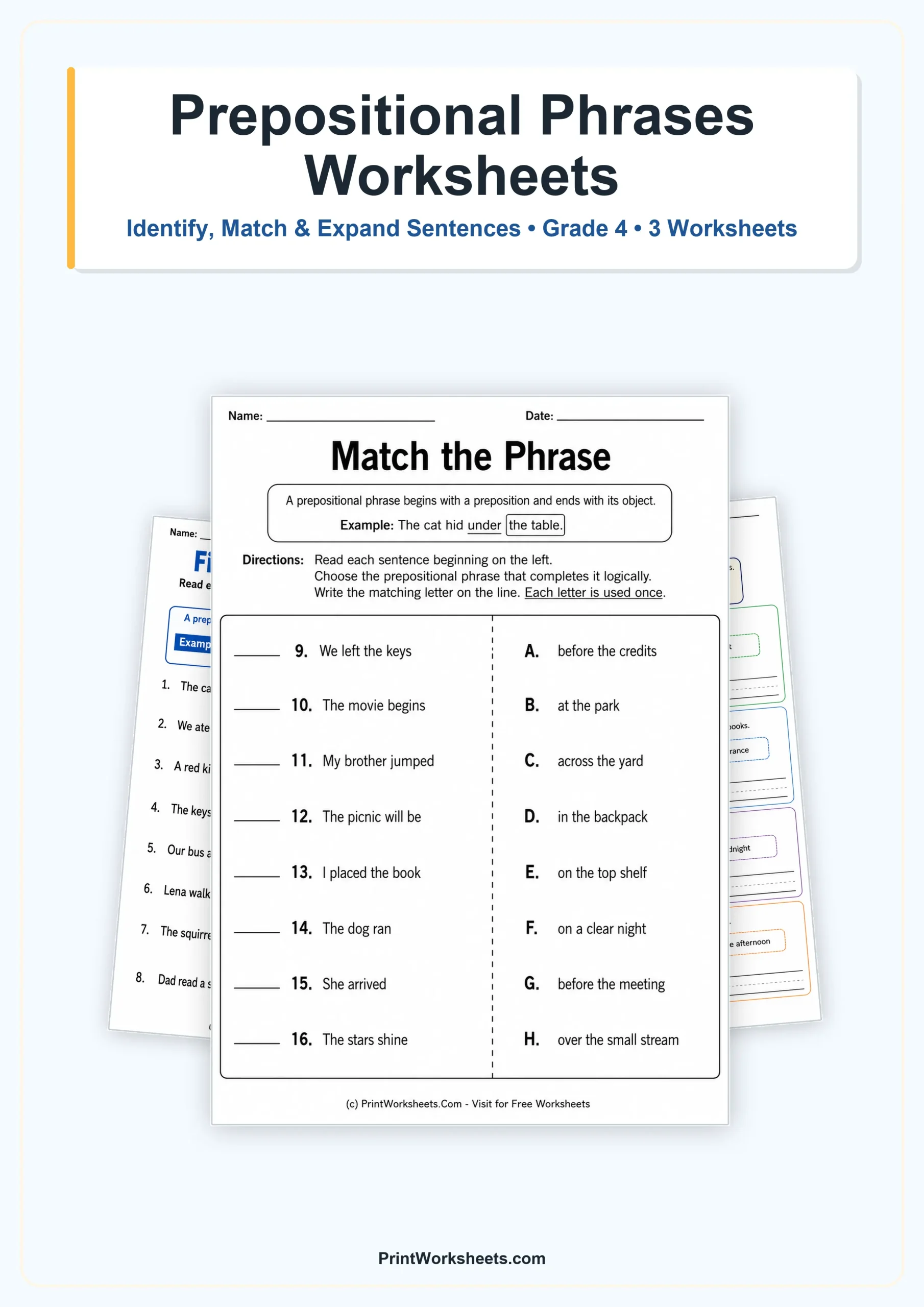 Prepositional Phrases Worksheets for Grade 4 – Free Printable PDF - Free Printable Worksheet