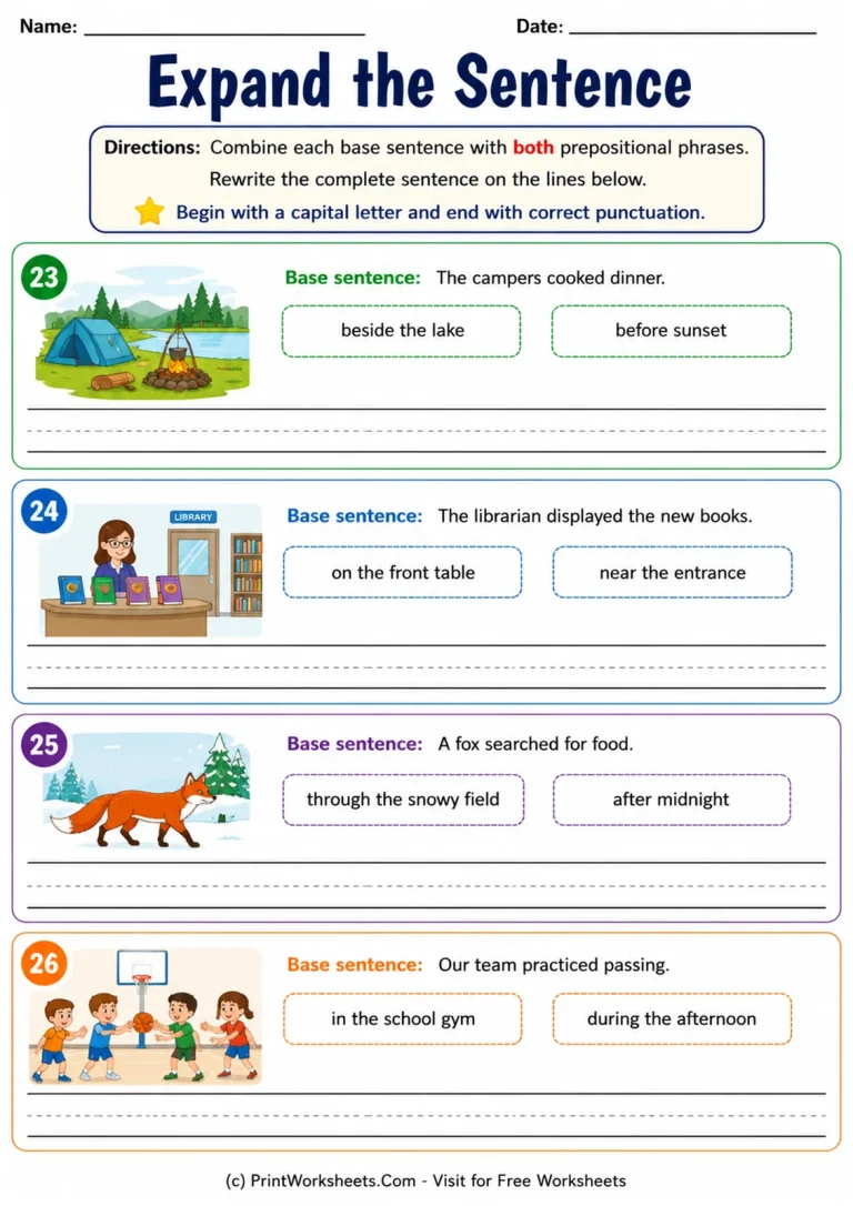 Expand the Sentence Expand the Sentence printable worksheet
