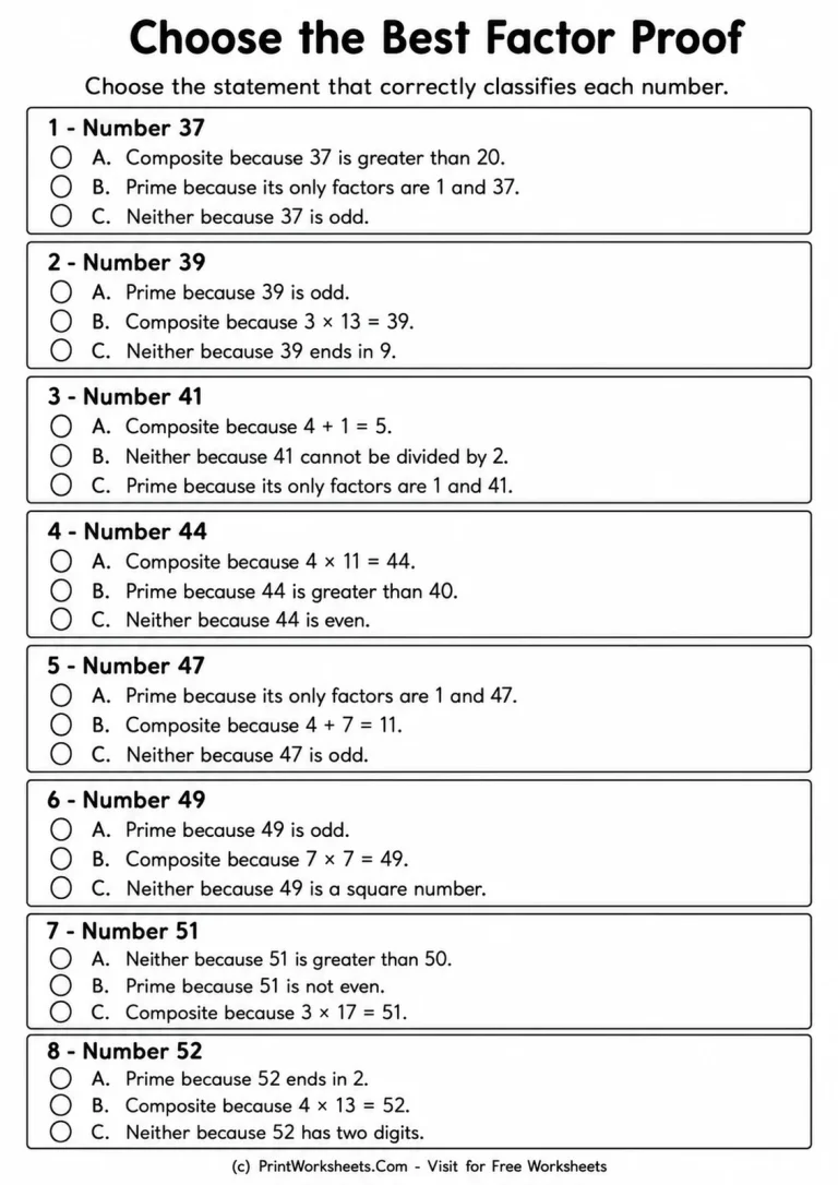 Choose the Best Factor Proof Choose the Best Factor Proof printable worksheet