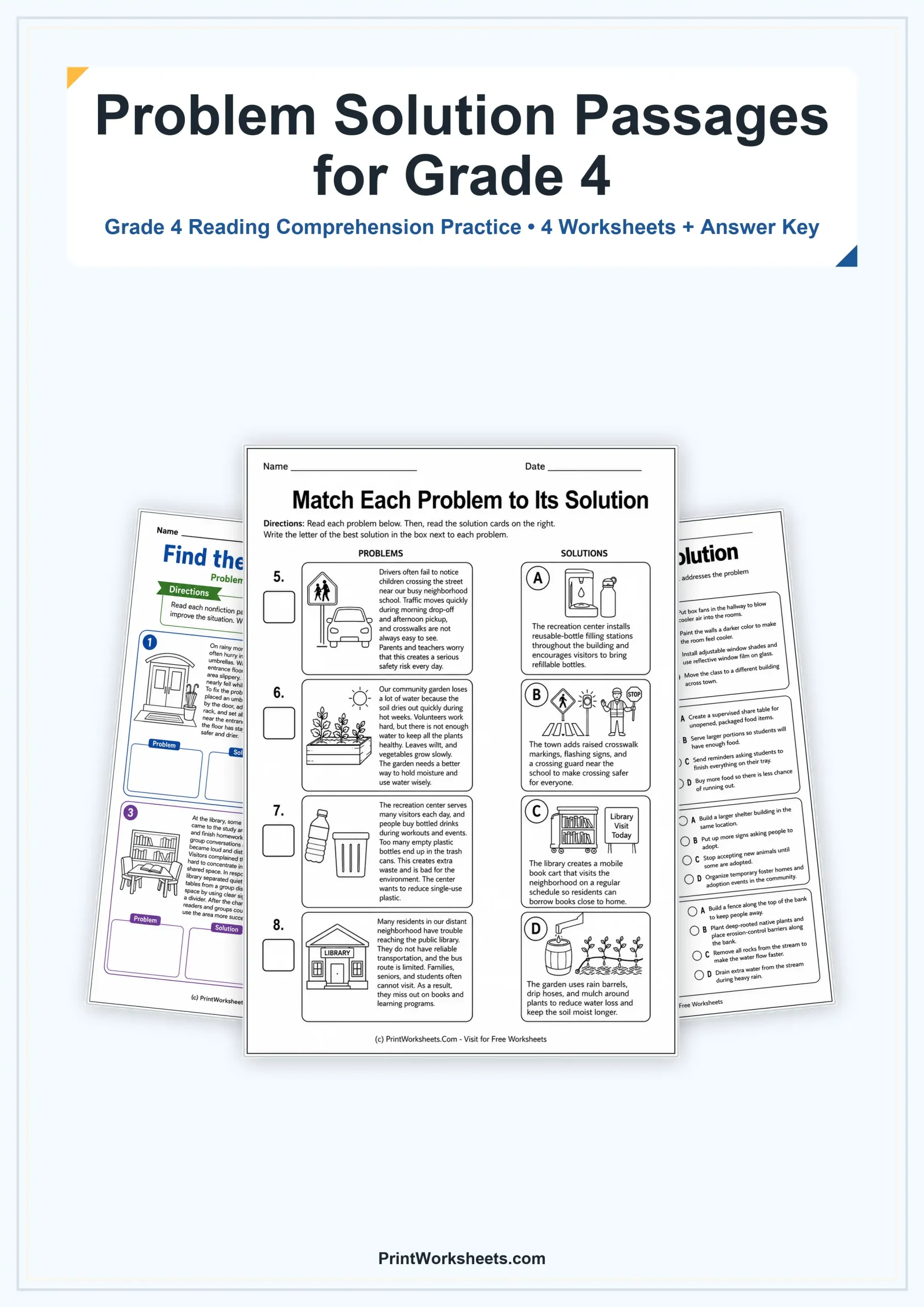 Reading Comprehension Worksheet - Problem Solution Nonfiction Passages for Grade 4 – Free Printable PDF | Free Printable