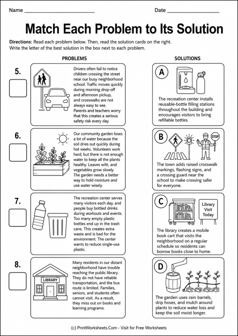 Match Each Problem to Its Solution Match Each Problem to Its Solution printable worksheet
