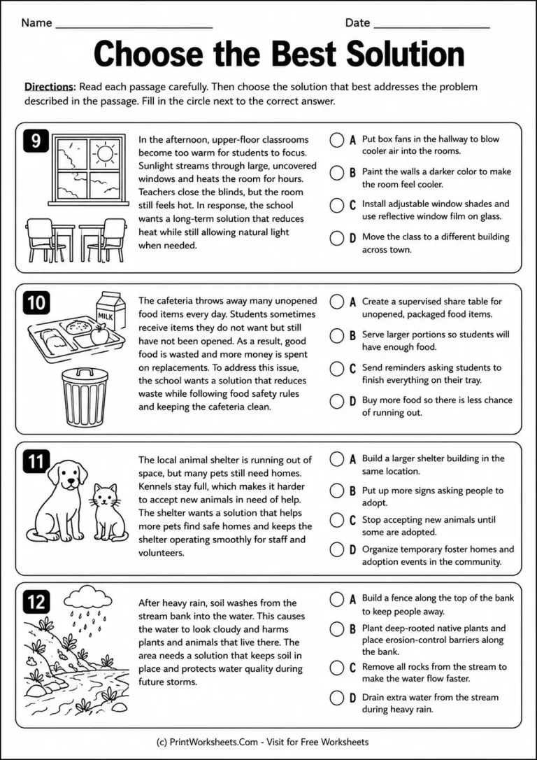 Choose the Best Solution Choose the Best Solution printable worksheet