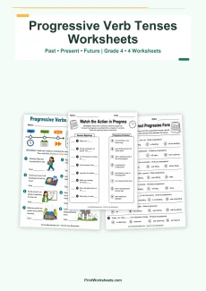 Grammar Worksheets Worksheet - Progressive Verb Tenses Worksheets for Grade 4 – Free Printable PDF | Free Printable