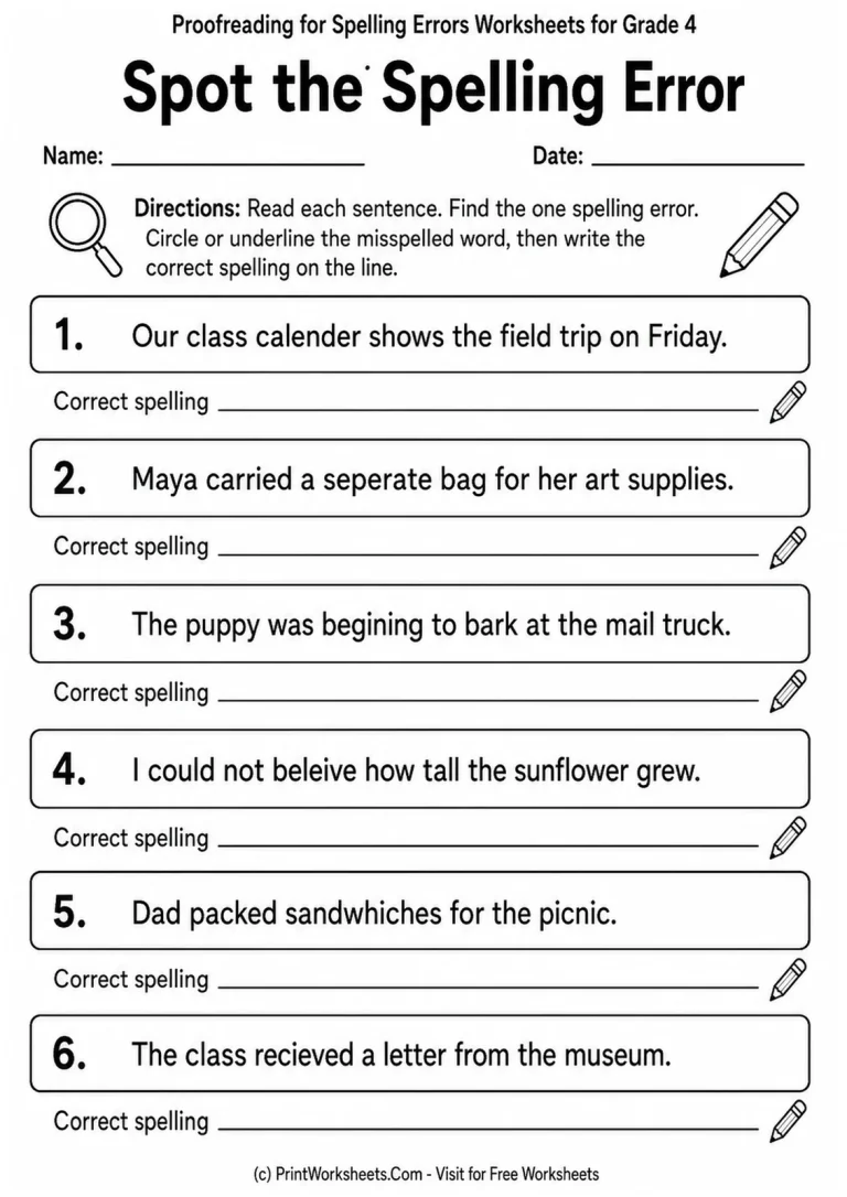Spot the Spelling Error Spot the Spelling Error printable worksheet