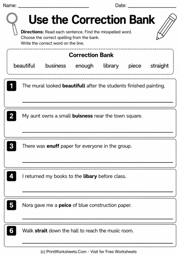 Use the Correction Bank Use the Correction Bank printable worksheet