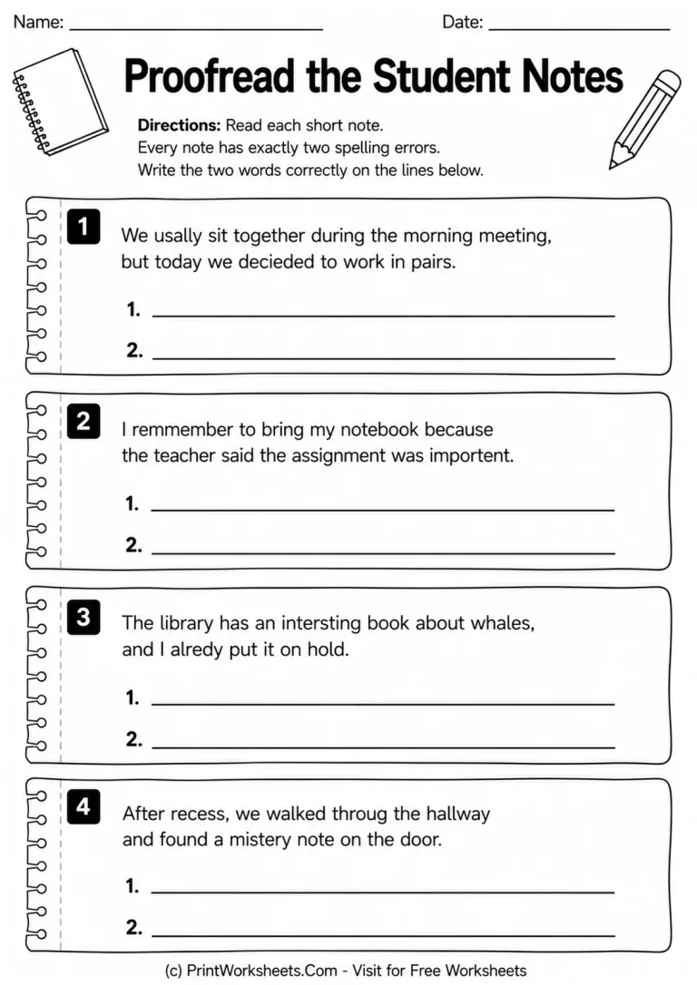 Proofread the Student Notes Proofread the Student Notes printable worksheet
