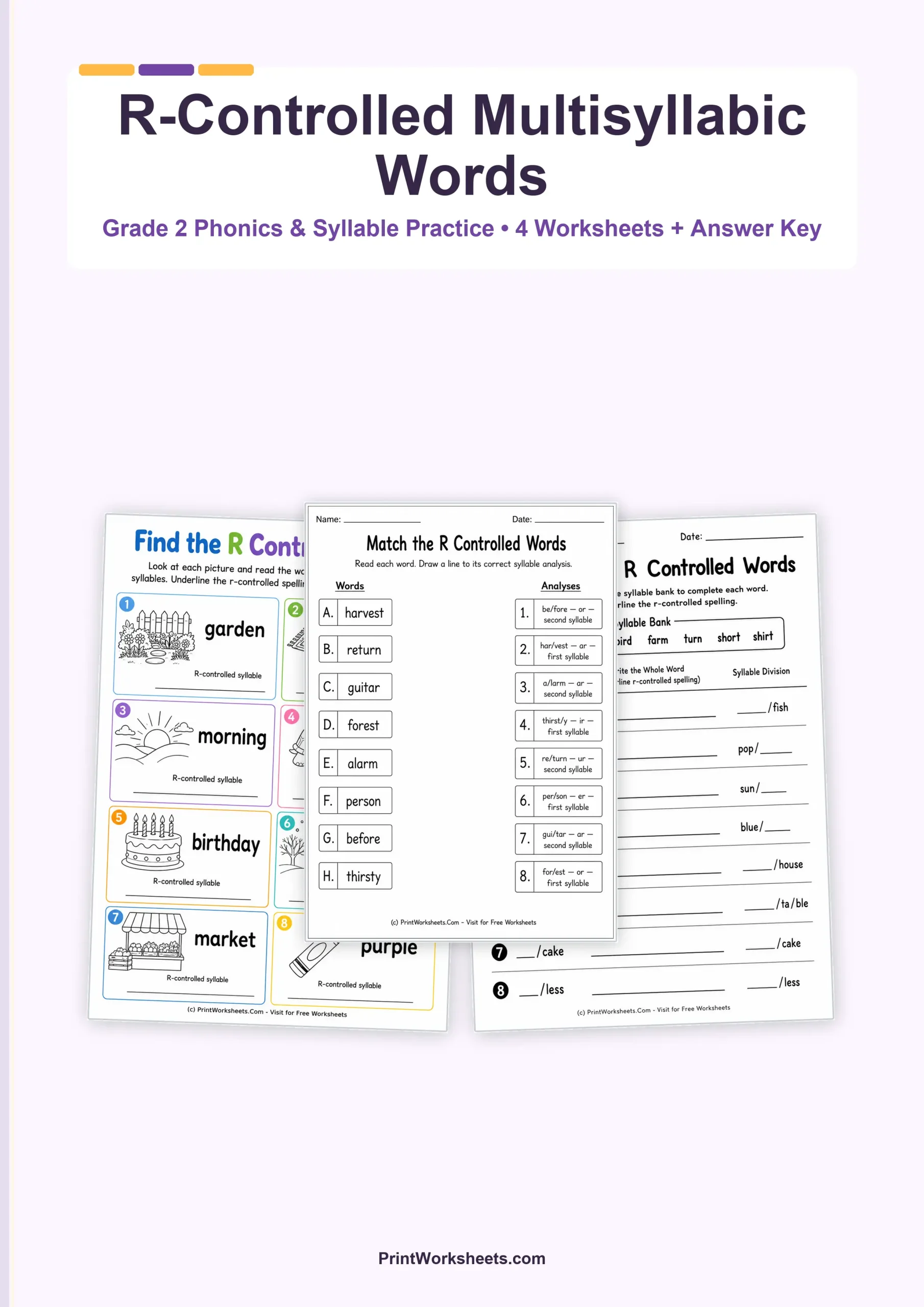 R-Controlled Multisyllabic Words Worksheets for Grade 2 – Free Printable PDF - Free Printable Worksheet