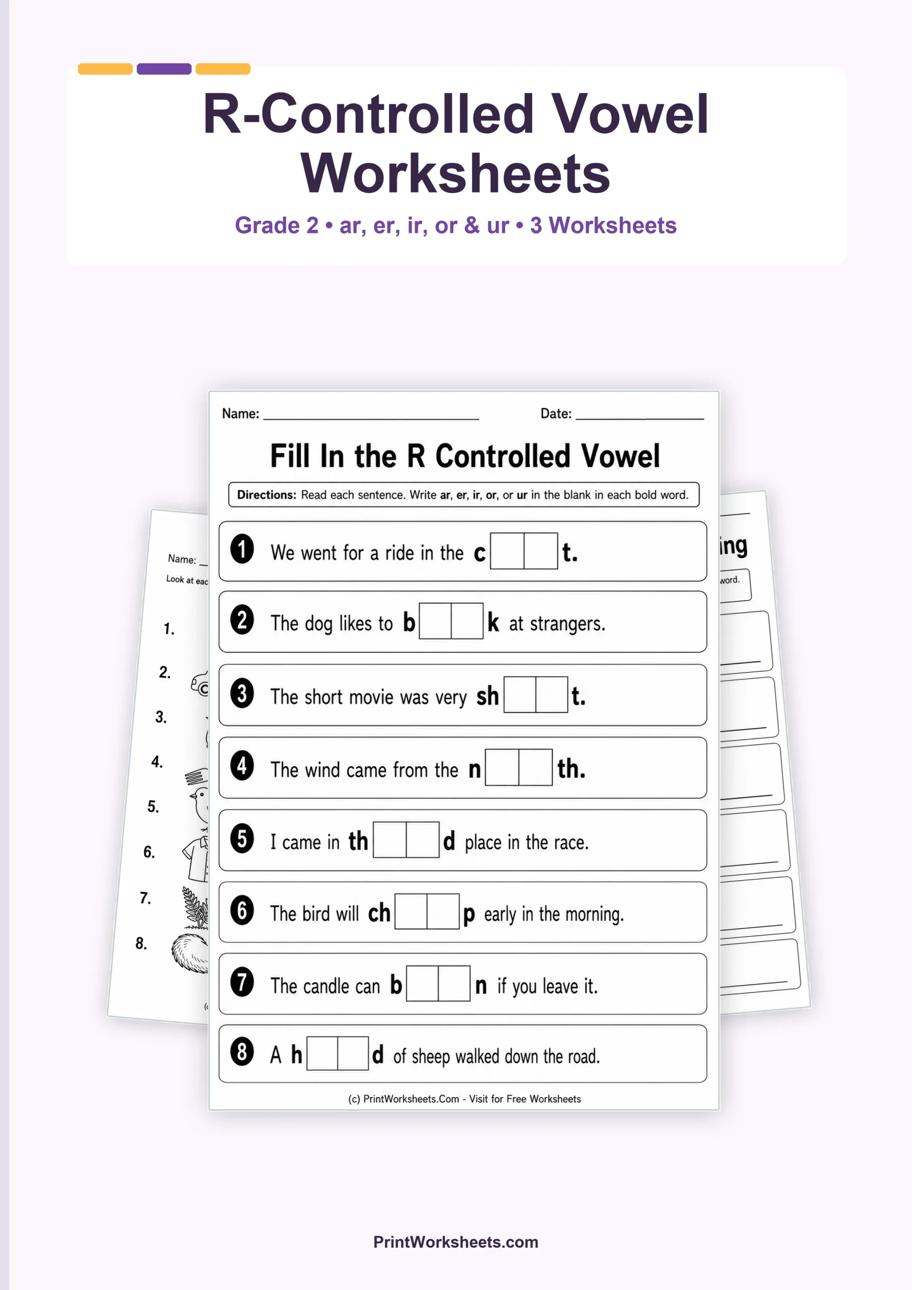 R-Controlled Vowel Spelling Worksheets for Grade 2 – Free Printable PDF - Free Printable Worksheet