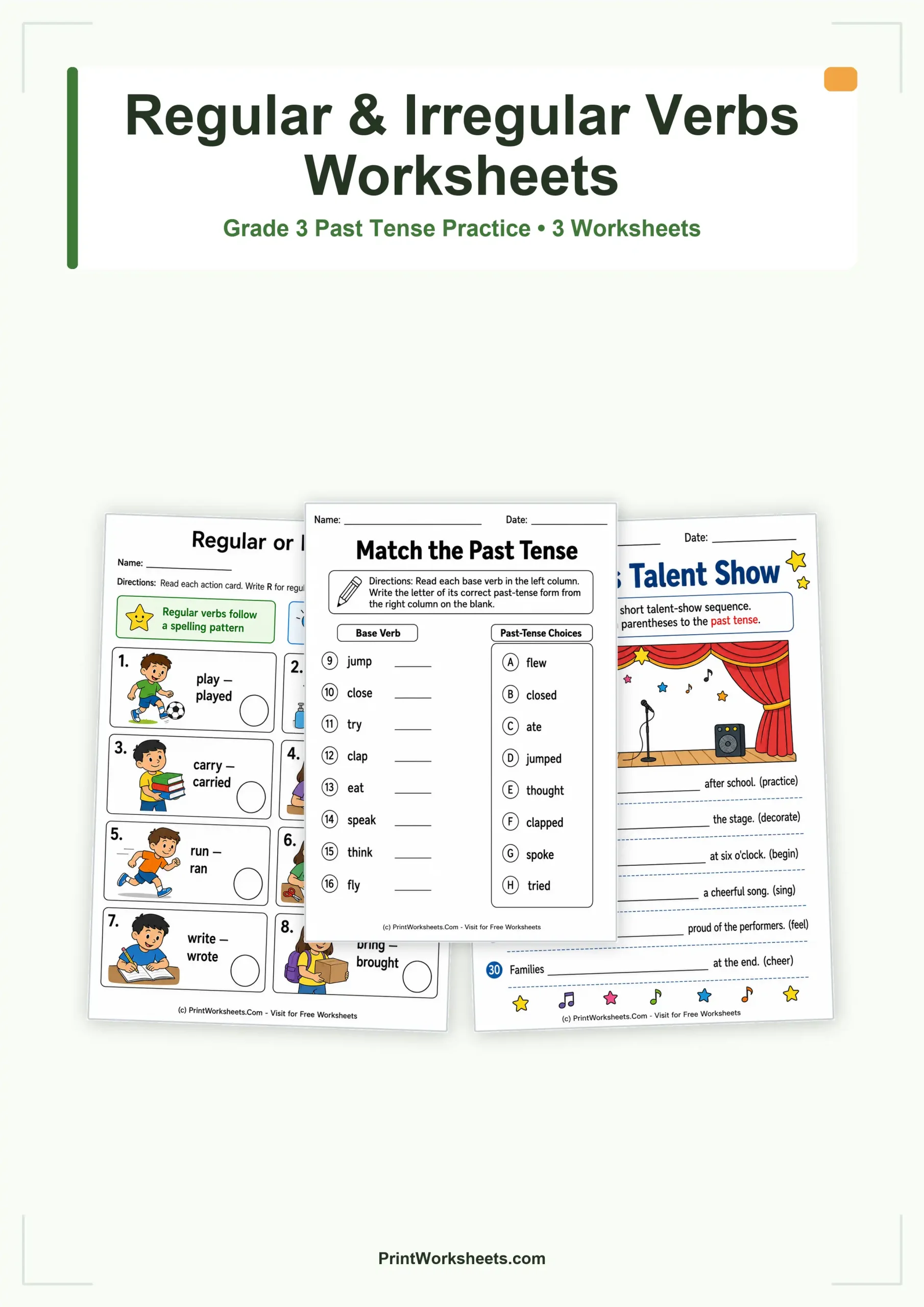 Regular and Irregular Verbs Worksheets for Grade 3 – Free Printable PDF - Free Printable Worksheet