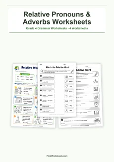 Grammar Worksheets Worksheet - Relative Pronouns and Adverbs Worksheets for Grade 4 – Free Printable PDF | Free Printable