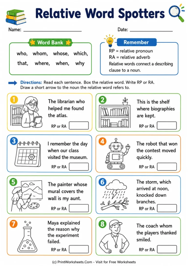 Relative Word Spotters Relative Word Spotters printable worksheet
