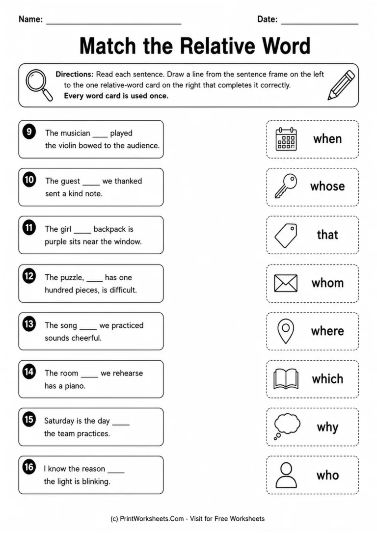 Match the Relative Word Match the Relative Word printable worksheet