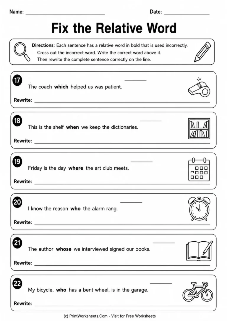 Fix the Relative Word Fix the Relative Word printable worksheet