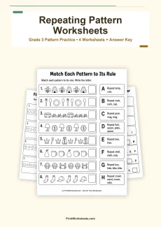 Algebraic Thinking Worksheets Worksheet - Repeating Patterns with Rules Worksheets for Grade 3 – Free Printable PDF | Free Printable