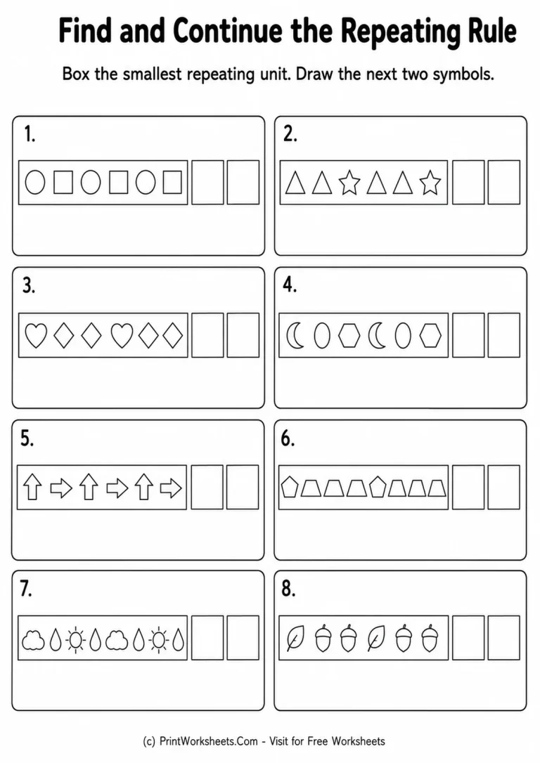 Find and Continue the Repeating Rule Find and Continue the Repeating Rule printable worksheet