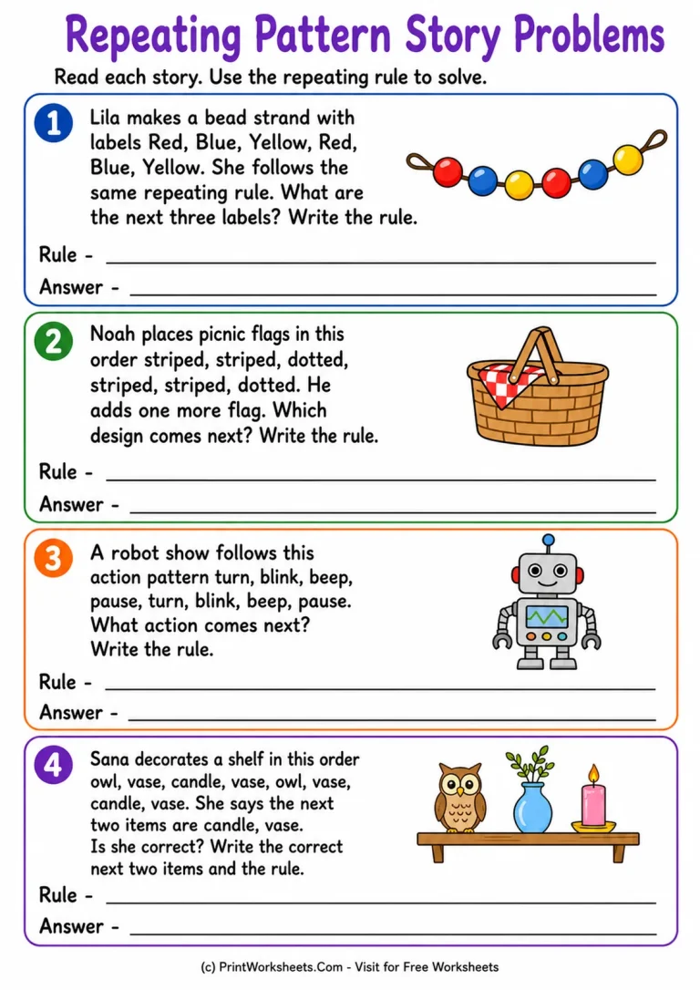 Repeating Pattern Story Problems Repeating Pattern Story Problems printable worksheet