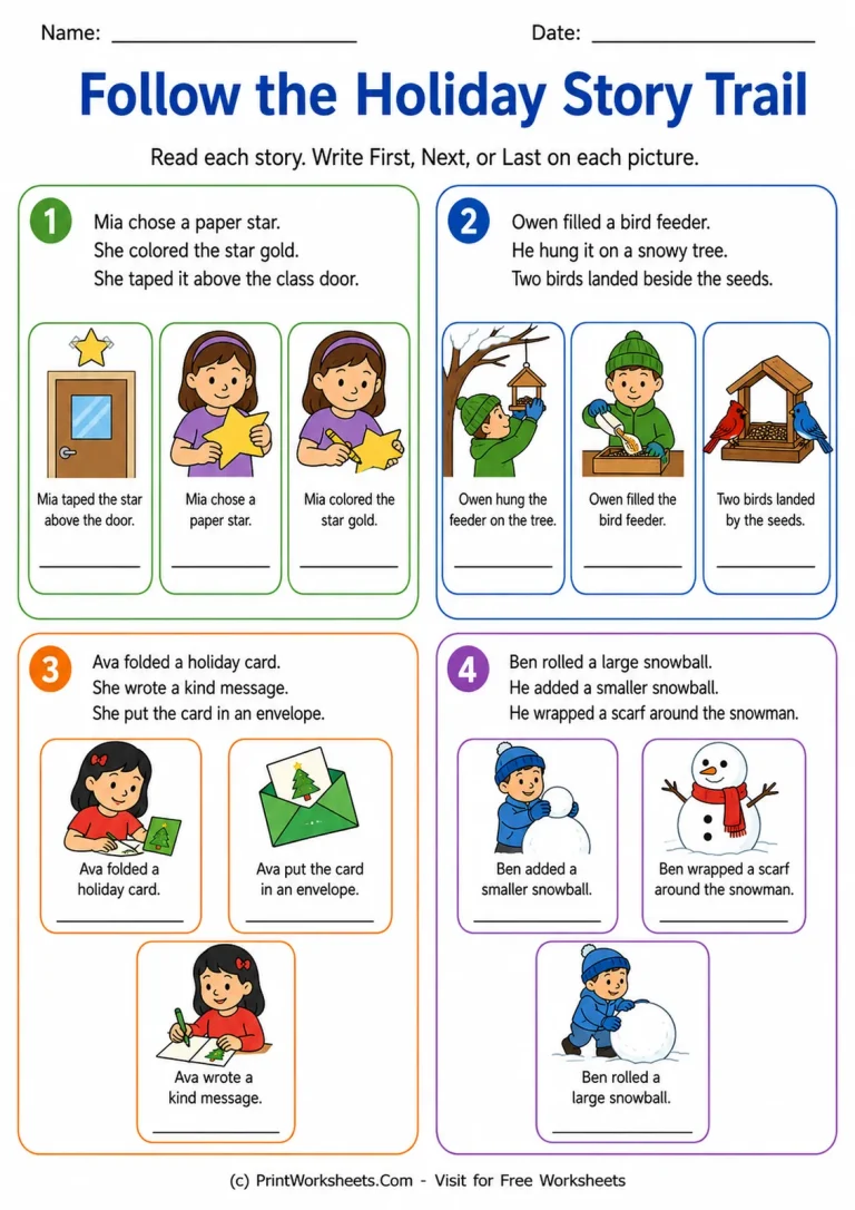 Follow the Holiday Story Trail printable worksheet