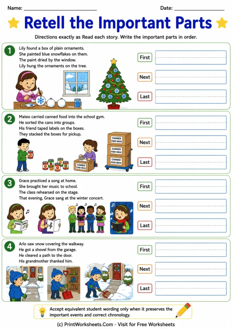 Retell the Important Parts printable worksheet