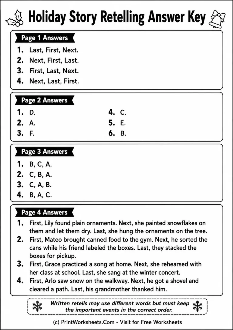 Holiday Story Retelling Answer Key answer key