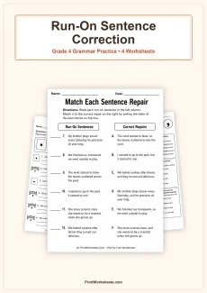 Grammar Worksheets Worksheet - Run-On Sentence Correction Worksheets for Grade 4 – Free Printable PDF | Free Printable