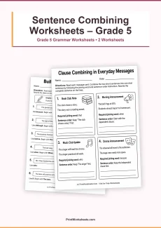 Grammar Worksheets Worksheet - Sentence Combining with Clauses Worksheets for Grade 5 – Free Printable PDF | Free Printable