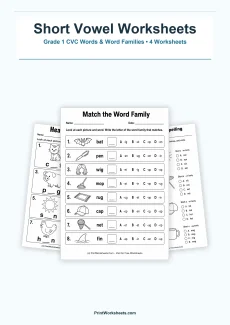 Spelling Worksheets Worksheet - Short Vowel Spelling Patterns Worksheets for Grade 1 – Free Printable PDF | Free Printable