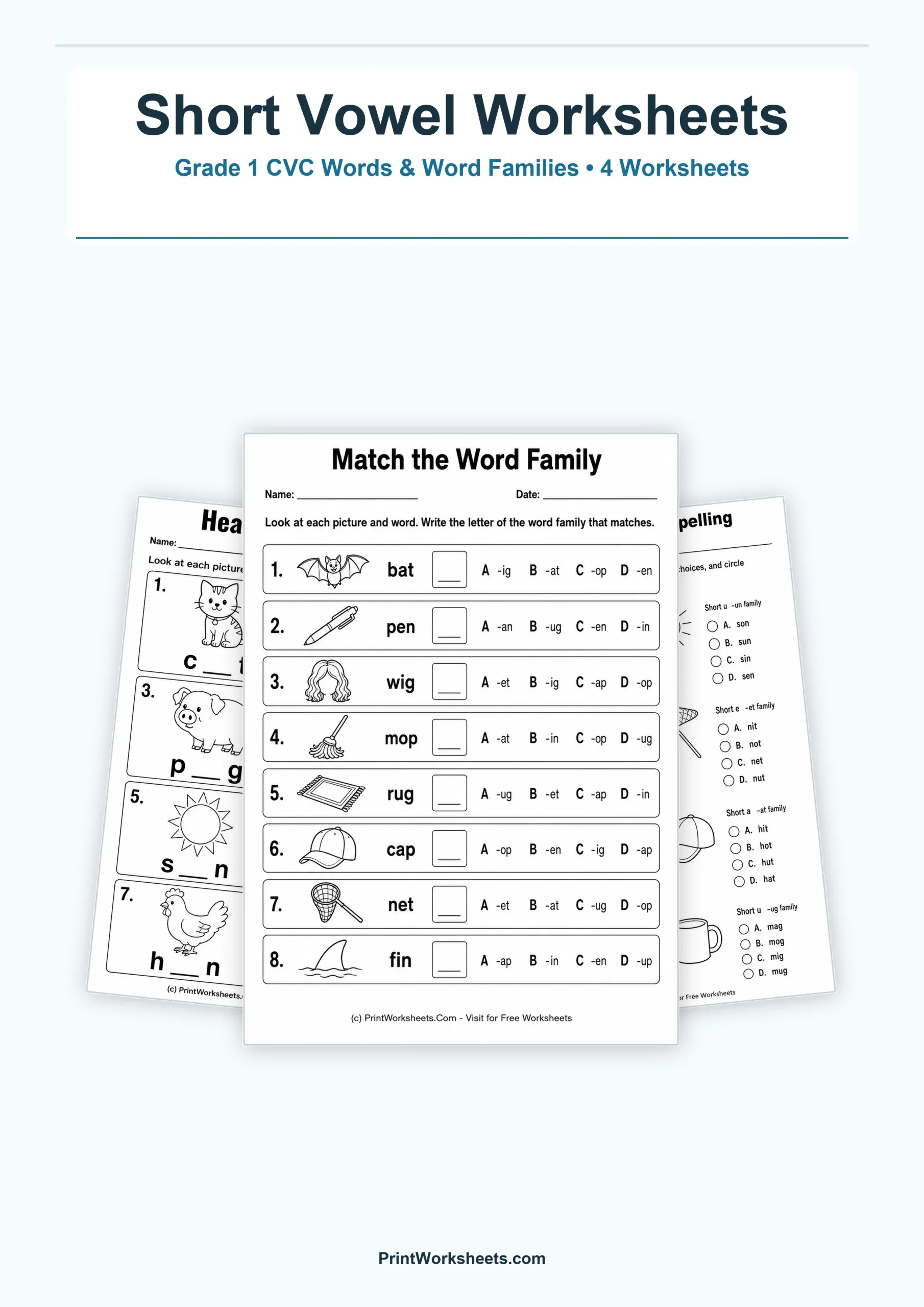 Short Vowel Spelling Patterns Worksheets for Grade 1 – Free Printable PDF - Free Printable Worksheet