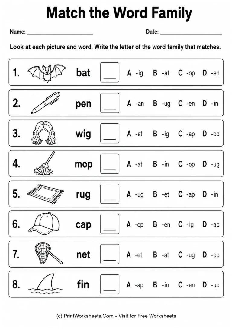Match the Word Family Match the Word Family printable worksheet