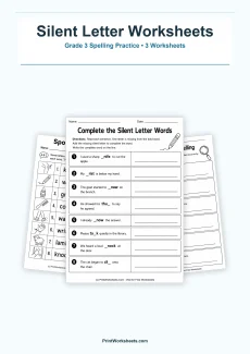Spelling Worksheets Worksheet - Silent Letter Spelling Words Worksheets for Grade 3 – Free Printable PDF | Free Printable