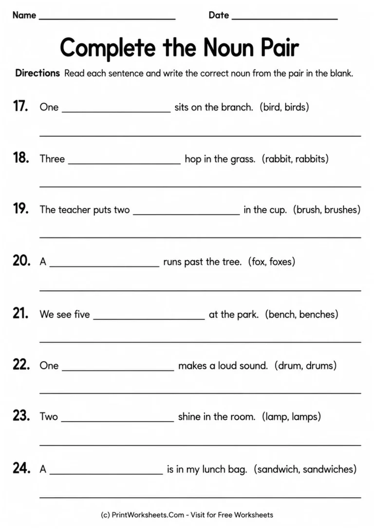 Complete the Noun Pair Complete the Noun Pair printable worksheet