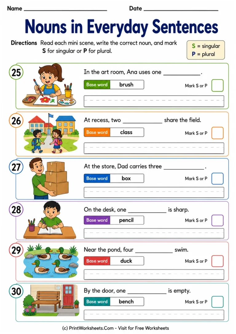 Nouns in Everyday Sentences Nouns in Everyday Sentences printable worksheet