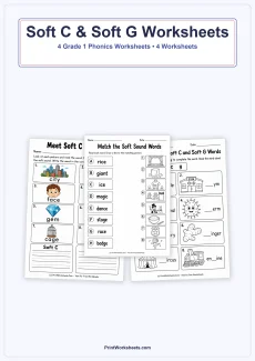 Phonics Worksheets Worksheet - Soft C and Soft G Words Worksheets for Grade 1 – Free Printable PDF | Free Printable