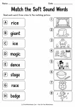 Match the Soft Sound Words printable worksheet