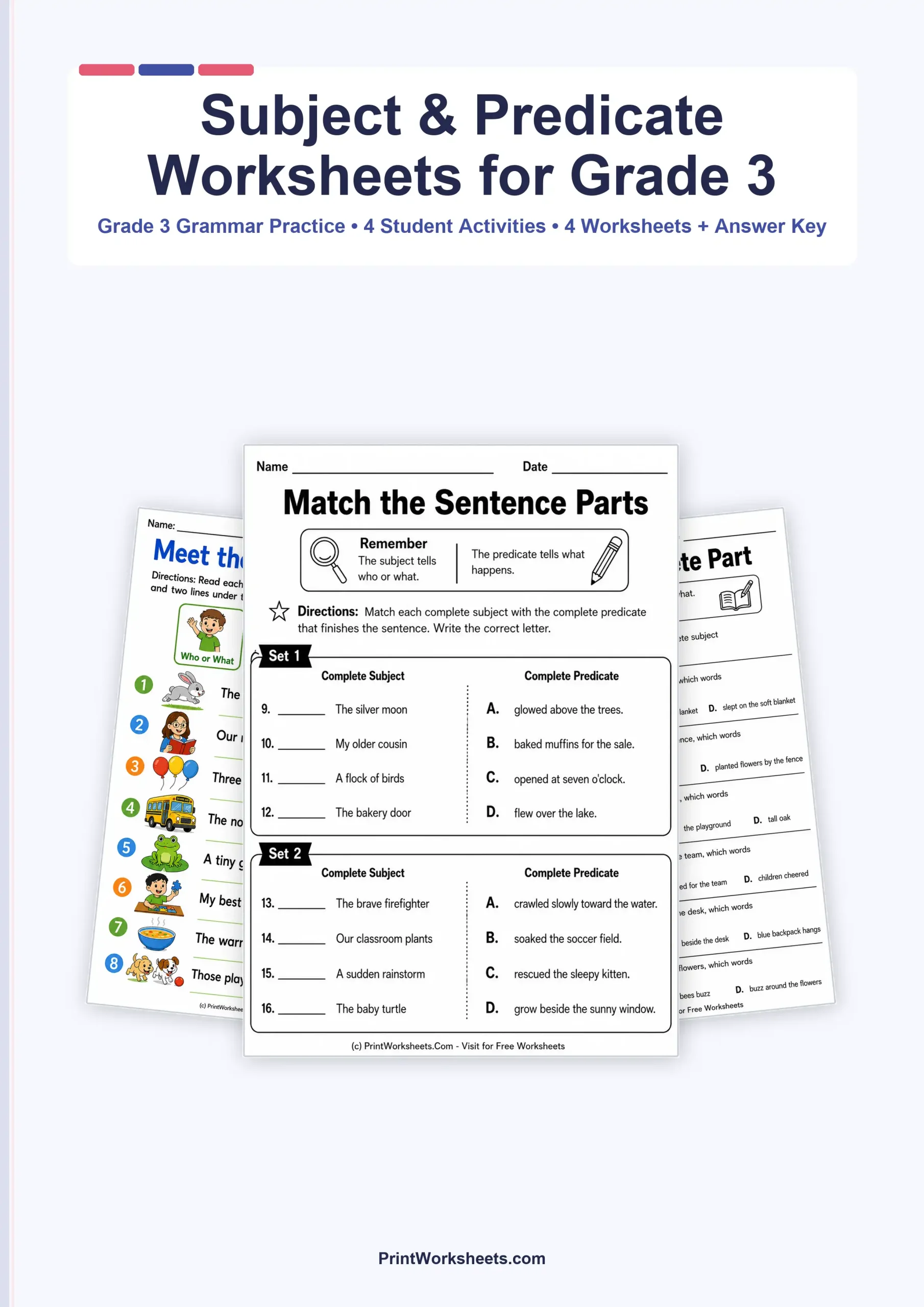Subject and Predicate Worksheets for Grade 3 – Free Printable PDF - Free Printable Worksheet