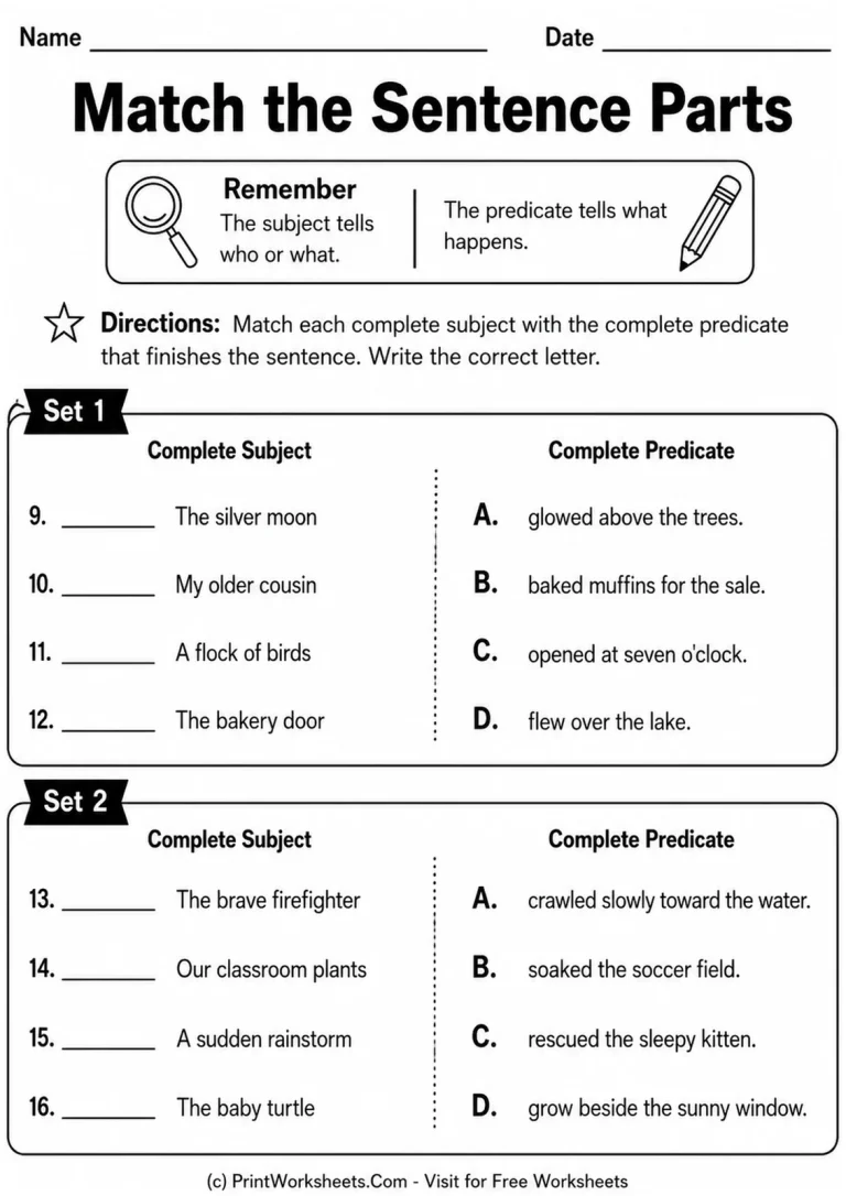 Match the Sentence Parts Match the Sentence Parts printable worksheet