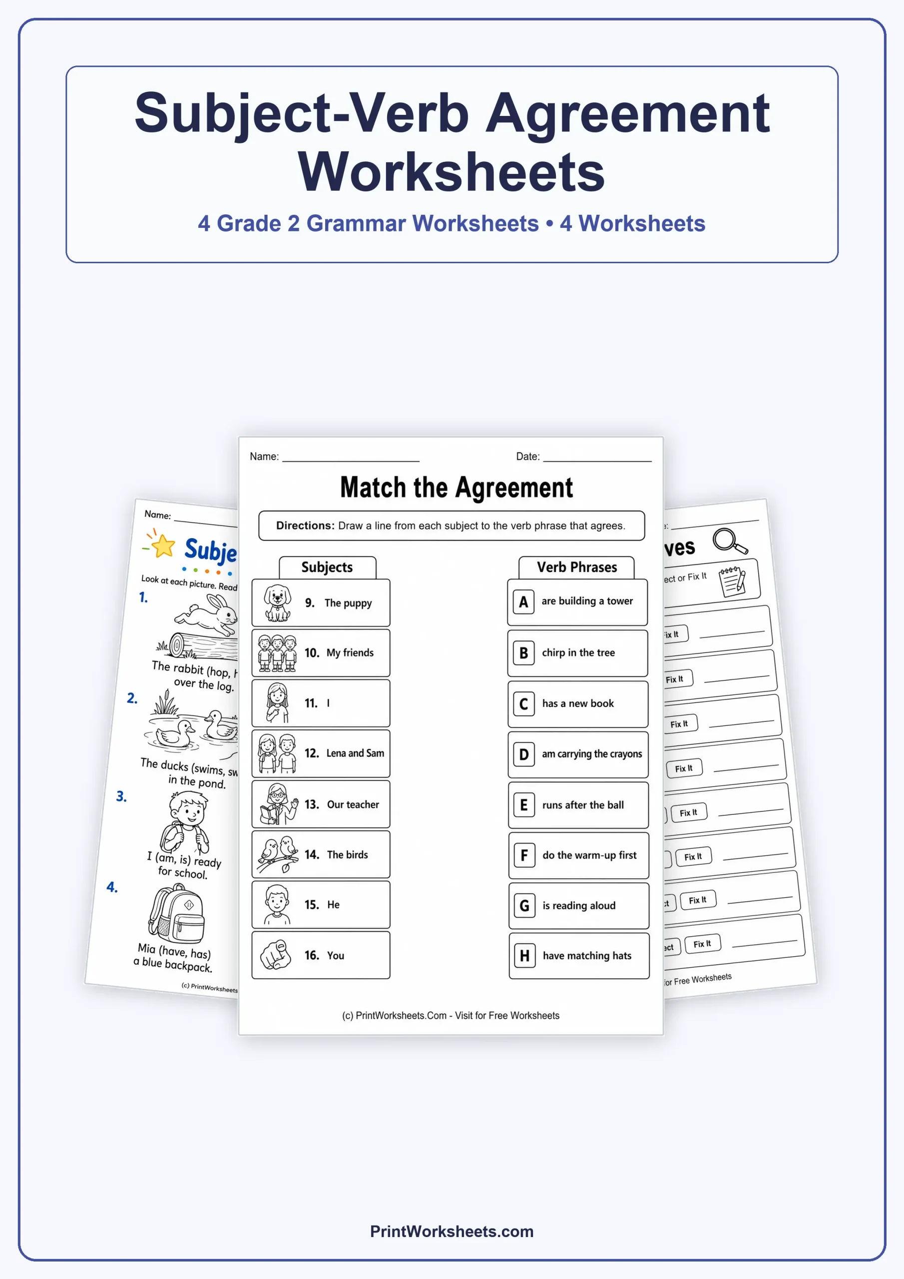 Subject-Verb Agreement Worksheets for Grade 2 – Free Printable PDF - Free Printable Worksheet