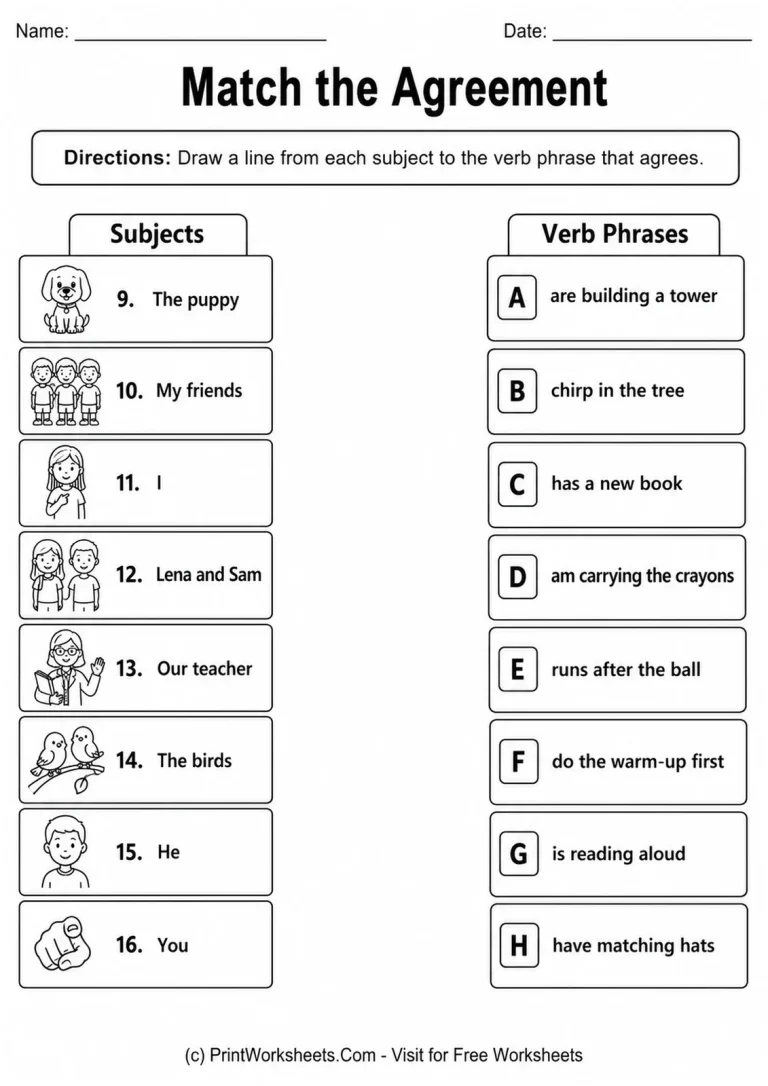 Match the Agreement Match the Agreement printable worksheet