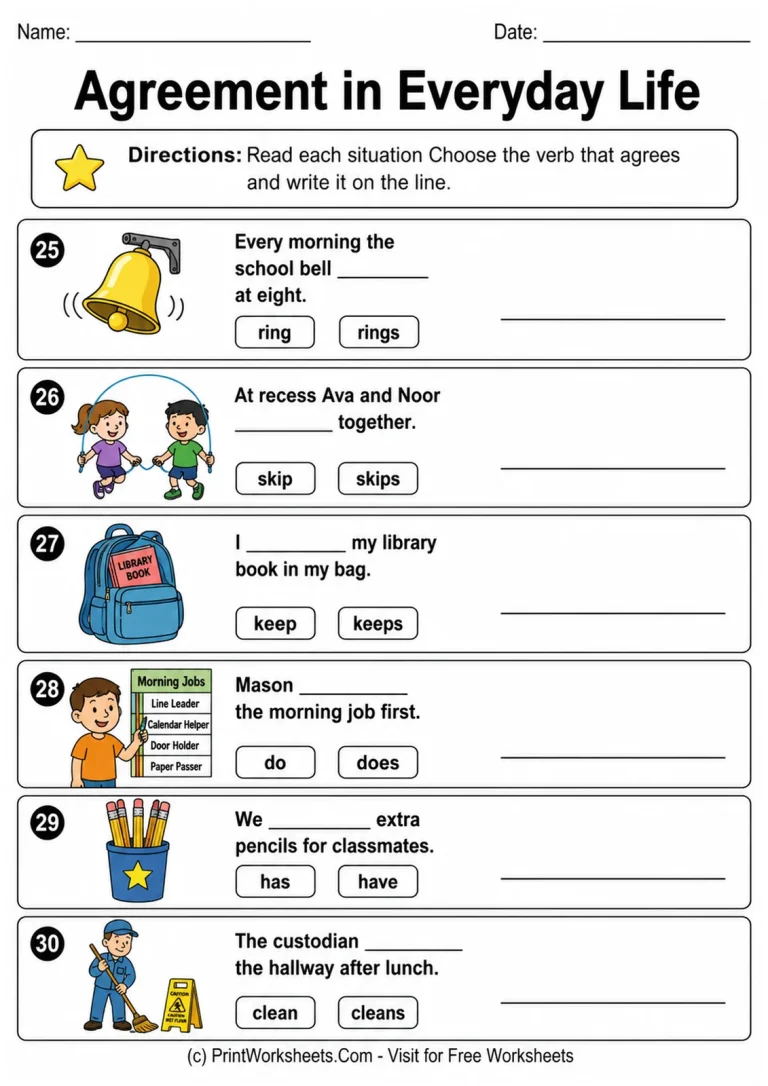 Agreement in Everyday Life Agreement in Everyday Life printable worksheet