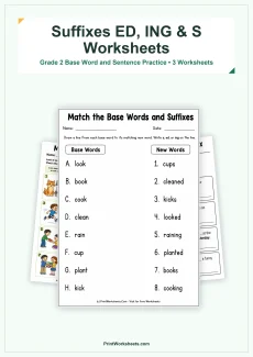 Phonics Worksheets Worksheet - Suffixes ED, ING and S Worksheets for Grade 2 – Free Printable PDF | Free Printable