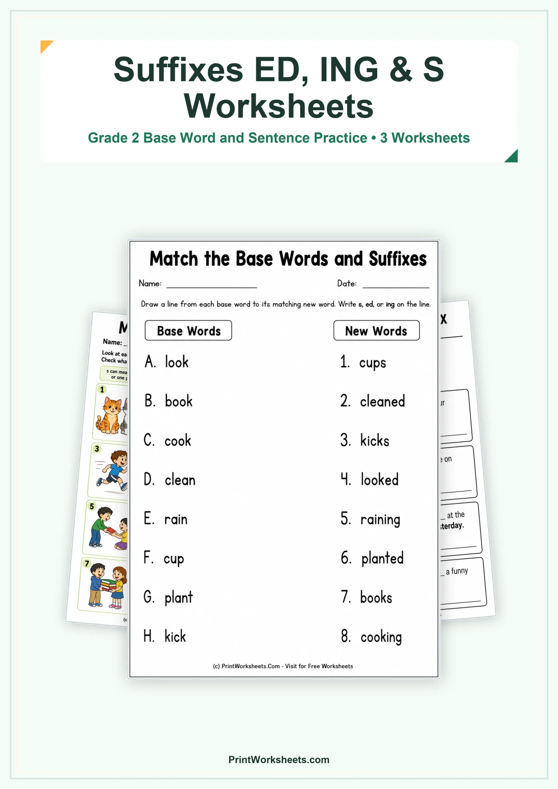 Suffixes ED, ING and S Worksheets for Grade 2 – Free Printable PDF - Free Printable Worksheet