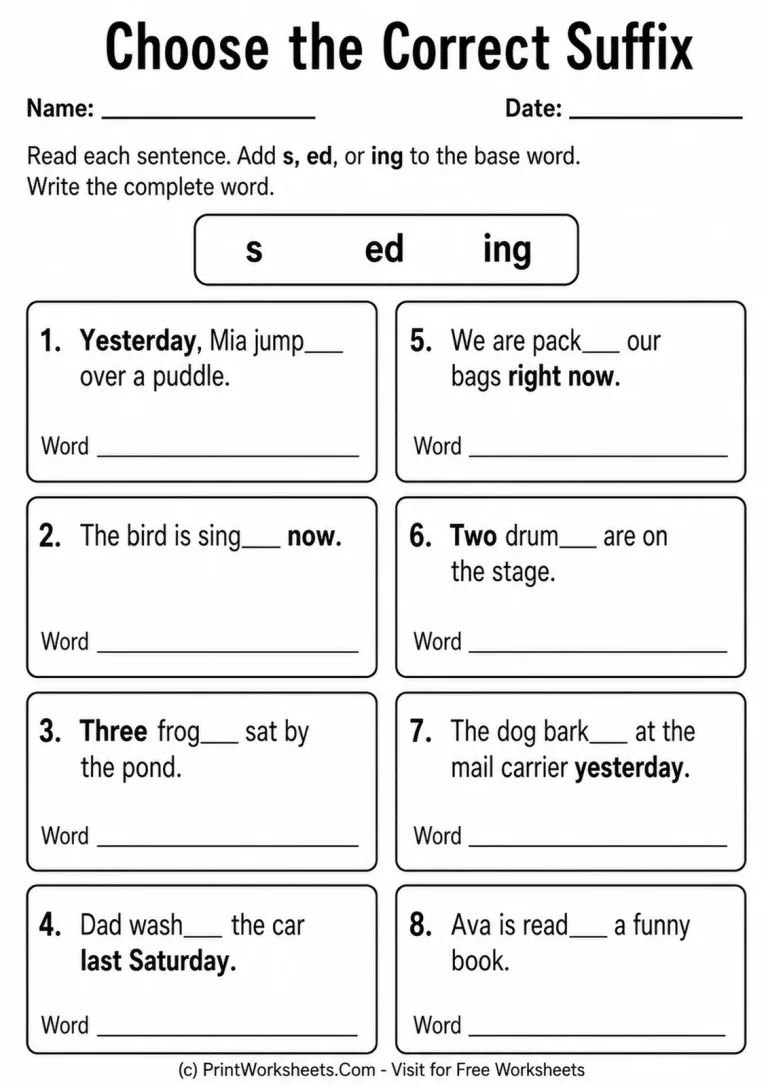 Choose the Correct Suffix printable worksheet