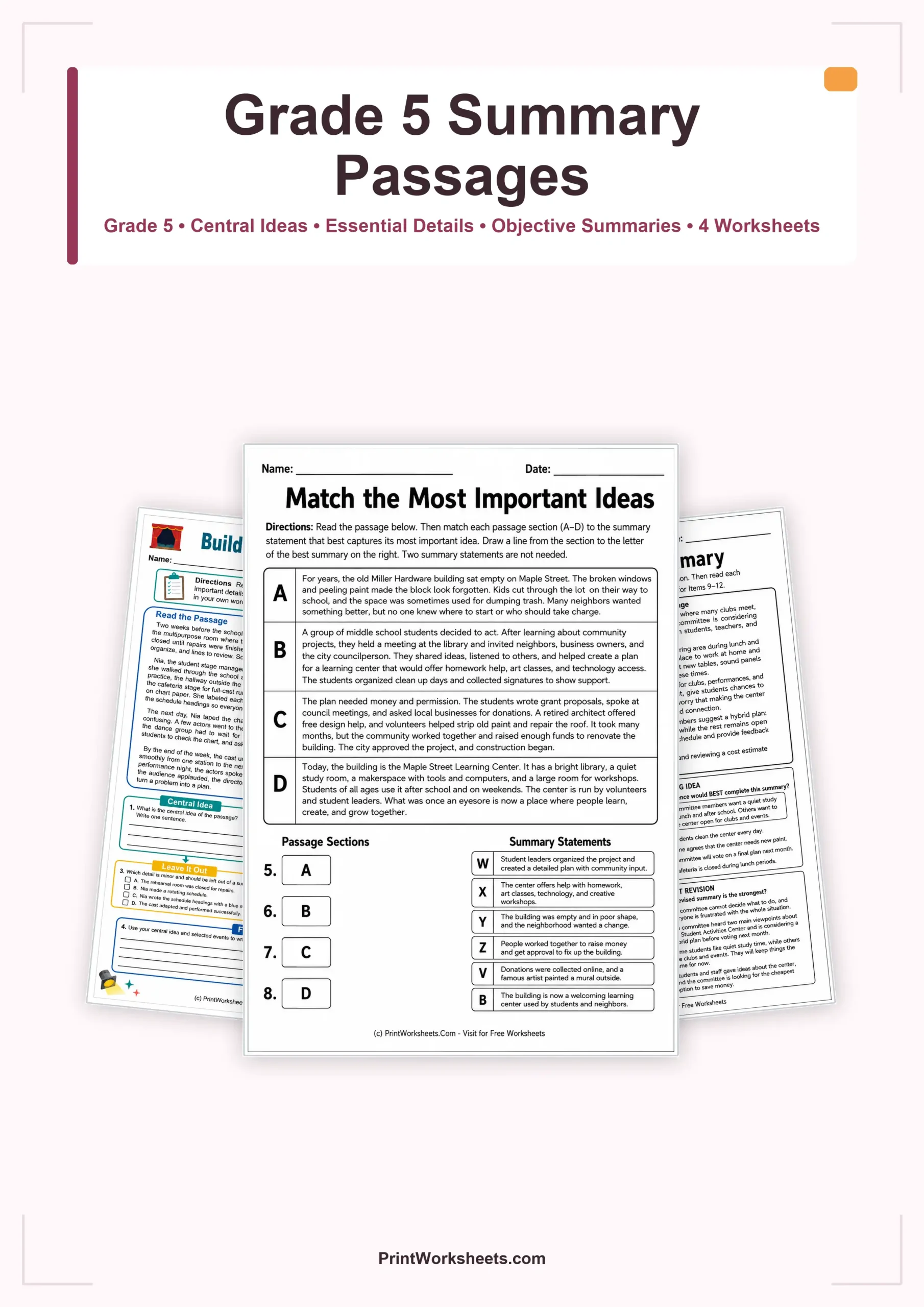 Reading Comprehension Worksheet - Summarize Complex Text Passages for Grade 5 – Free Printable PDF | Free Printable
