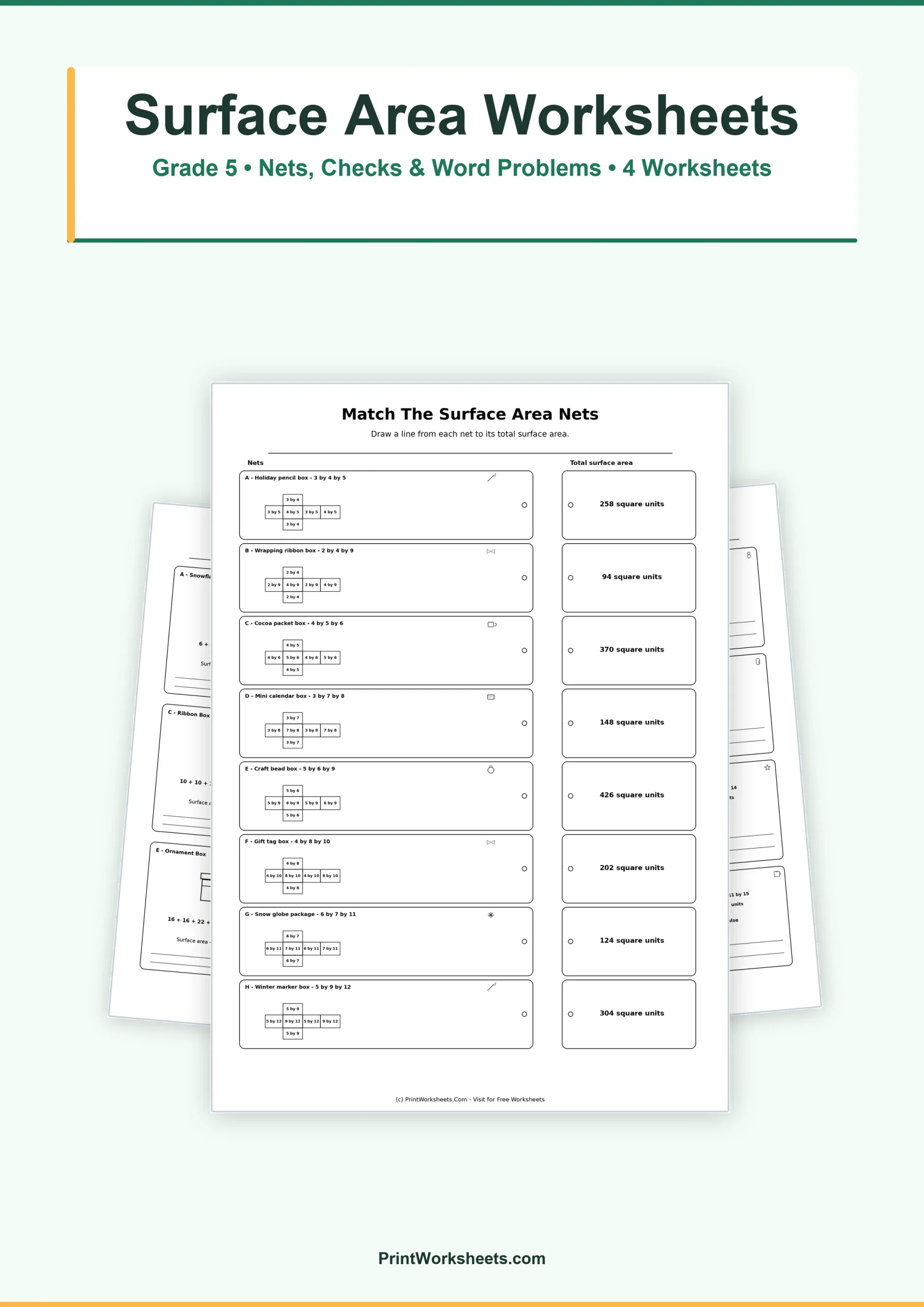 Geometry Worksheets Worksheet - Surface Area Introduction Worksheets for Grade 5 | Free Printable
