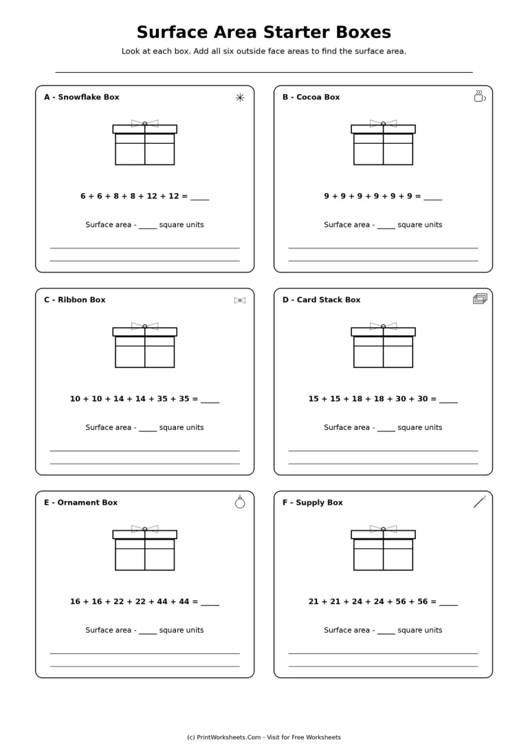 Surface Area Starter Boxes Surface Area Starter Boxes printable worksheet