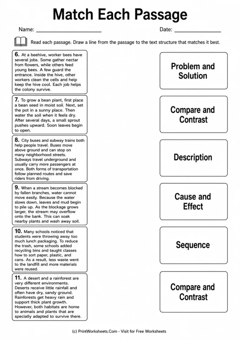 Match Each Passage Match Each Passage printable worksheet