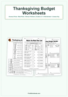 Thanksgiving Worksheets Worksheet - Thanksgiving Budget Meal Math Worksheets for Grades 4-5 | Free Printable