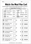 Match the Meal Plan Cost printable worksheet