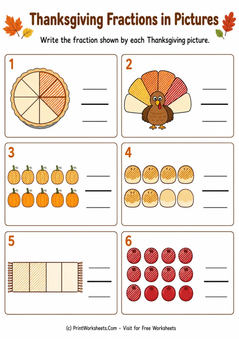 Thanksgiving Fractions in Pictures Thanksgiving Fractions in Pictures printable worksheet
